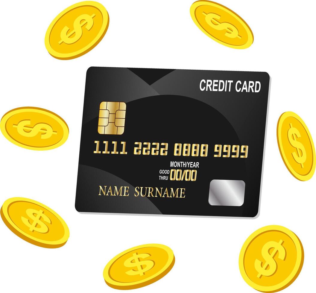 Credit card and dollar gold coins illustration vector