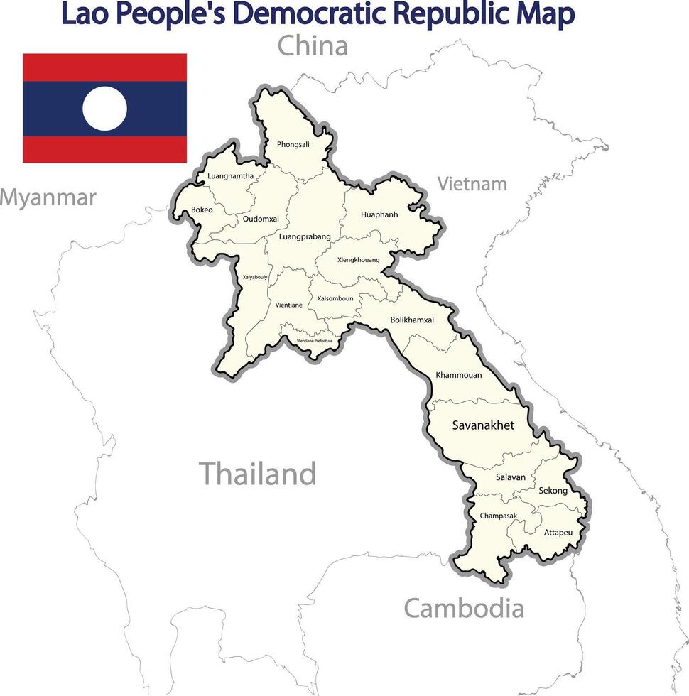 Laos map of the country with Laos flag and outline of share border countries vector