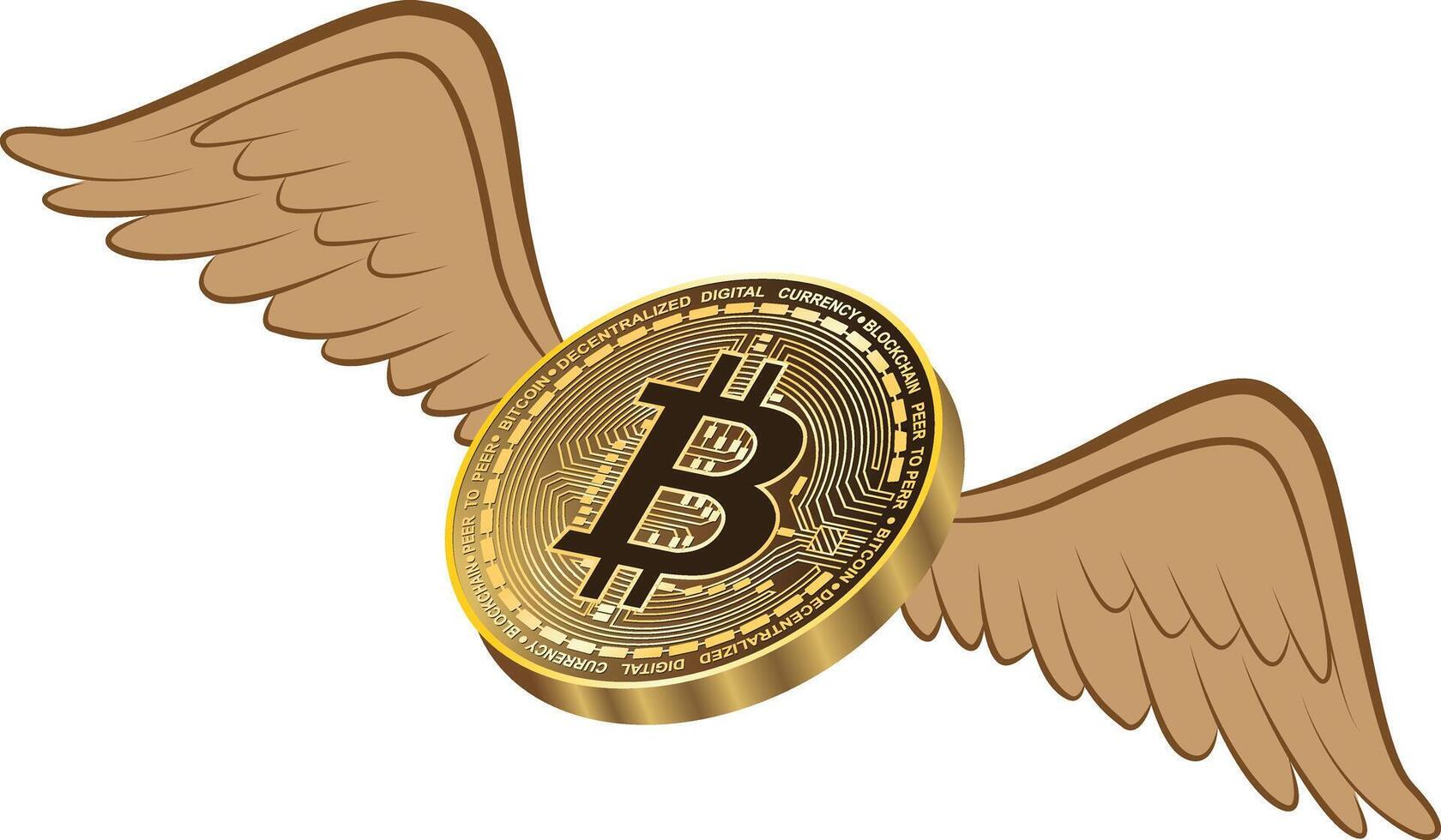 3D Bitcoin with wings illustration vector