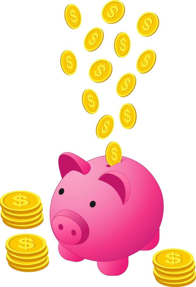 Piggy Bank for saving money with gold coin illustration vector