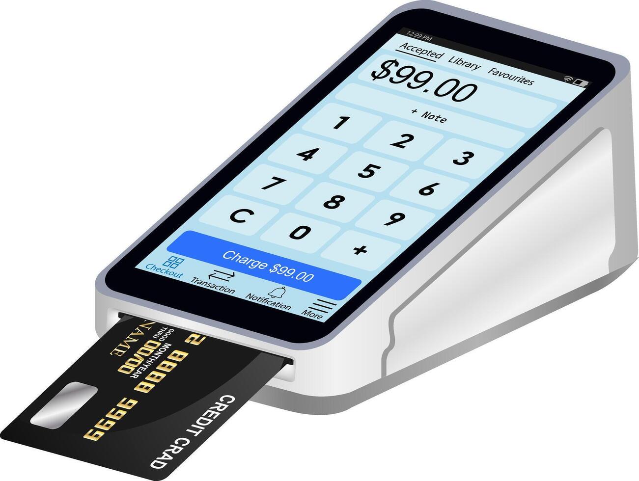 credit card terminal isolated view with credit card illustration vector