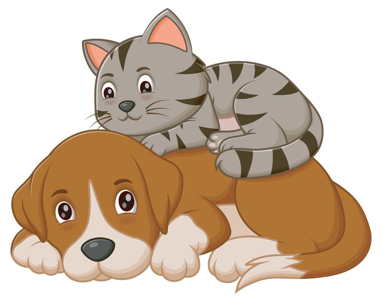 Cute Happy Cat Playing With Dog. Animal Nature Icon Concept vector