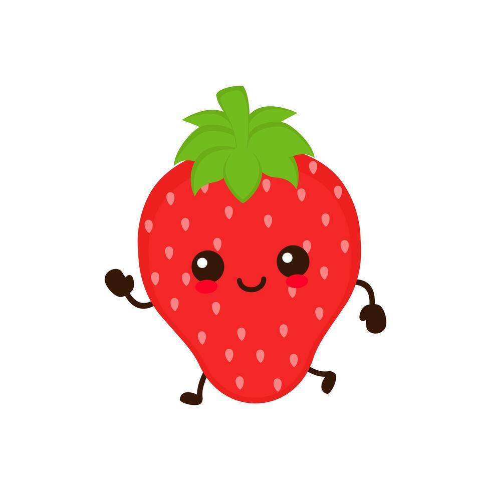 Cute funny running strawberry fruit. hand drawn cartoon kawaii character vector