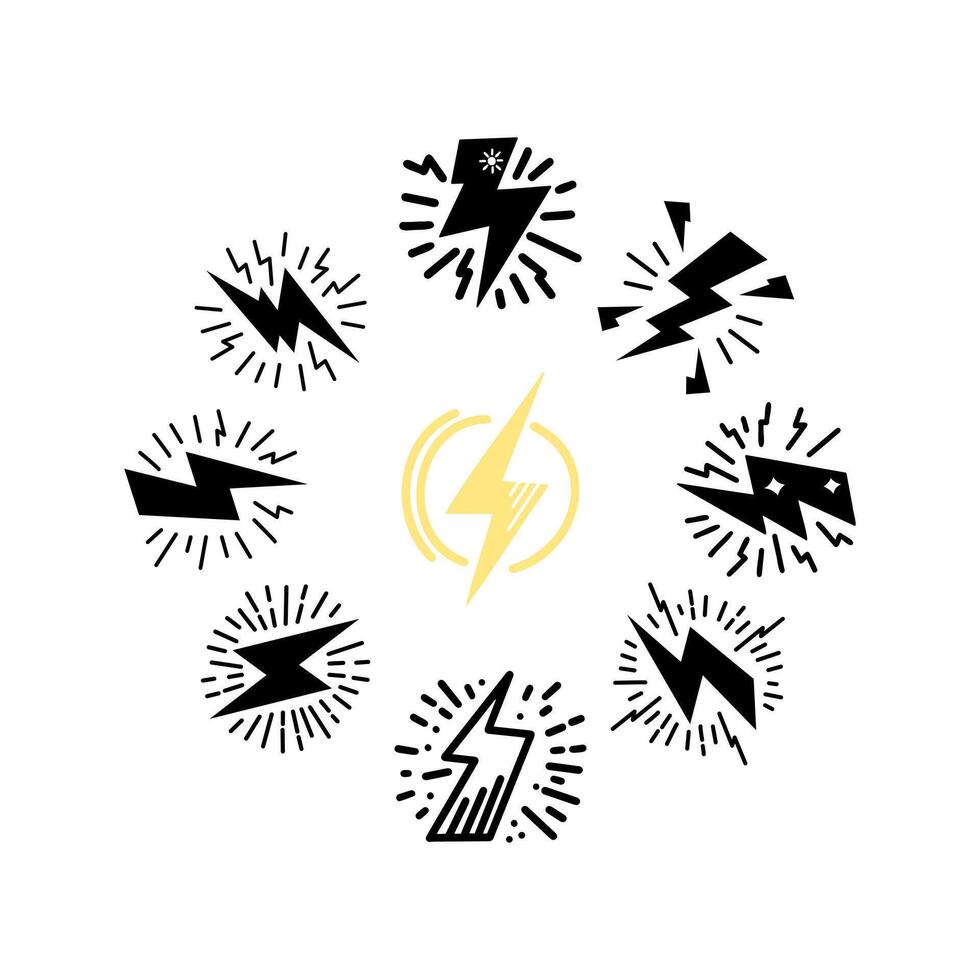 Hand drawn doodle electric lightning symbol sketch. thunder icon vector