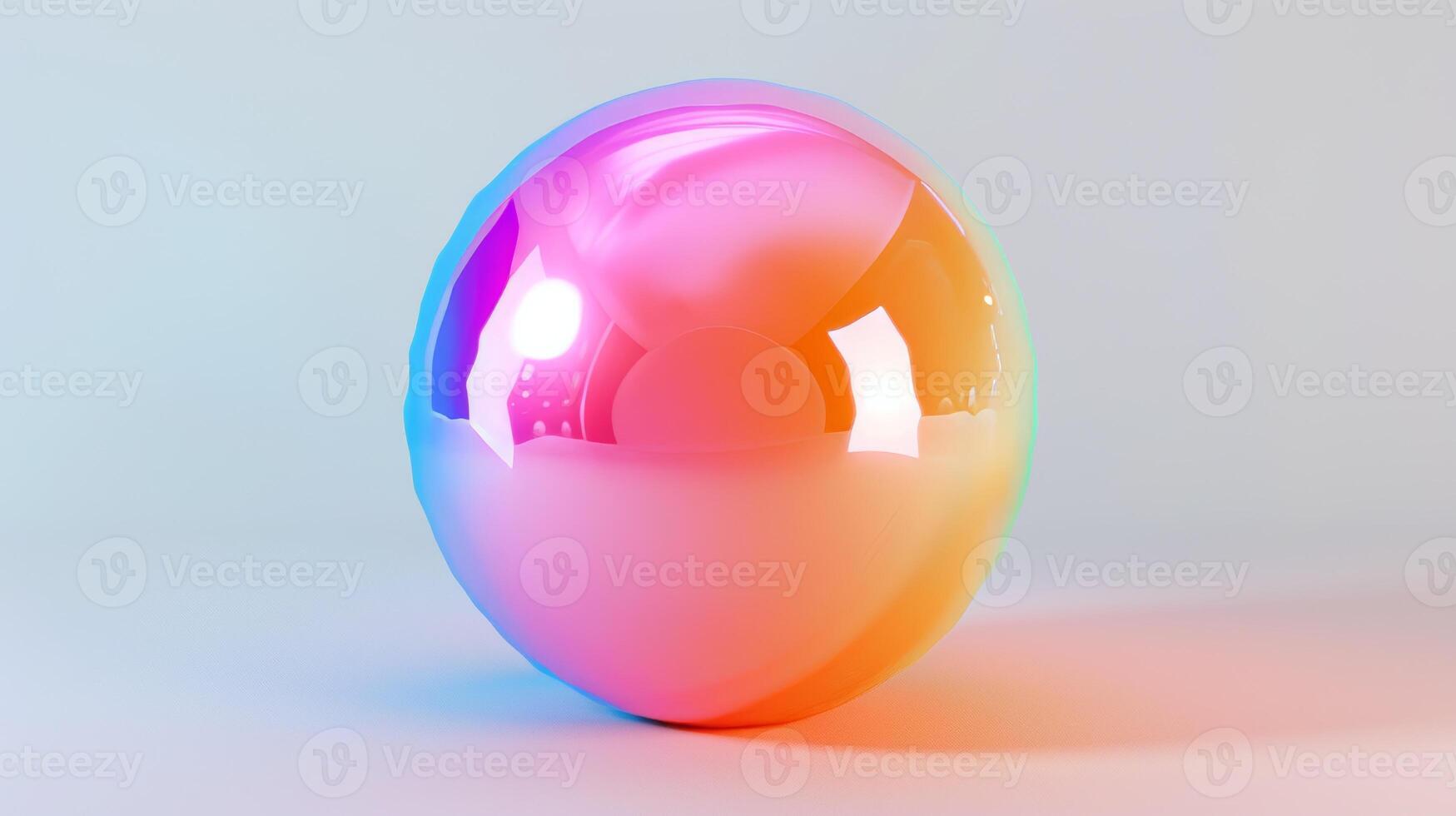Vibrant Holographic Sphere with Reflective Surface on Minimalist Background photo