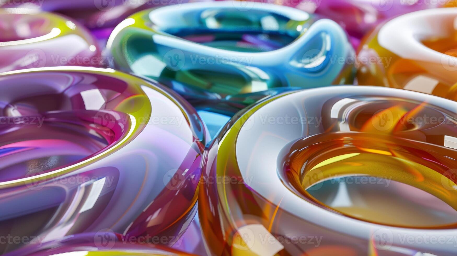 Colorful Abstract Glass Rings. Vibrant, Reflective, and Modern Design Elements photo