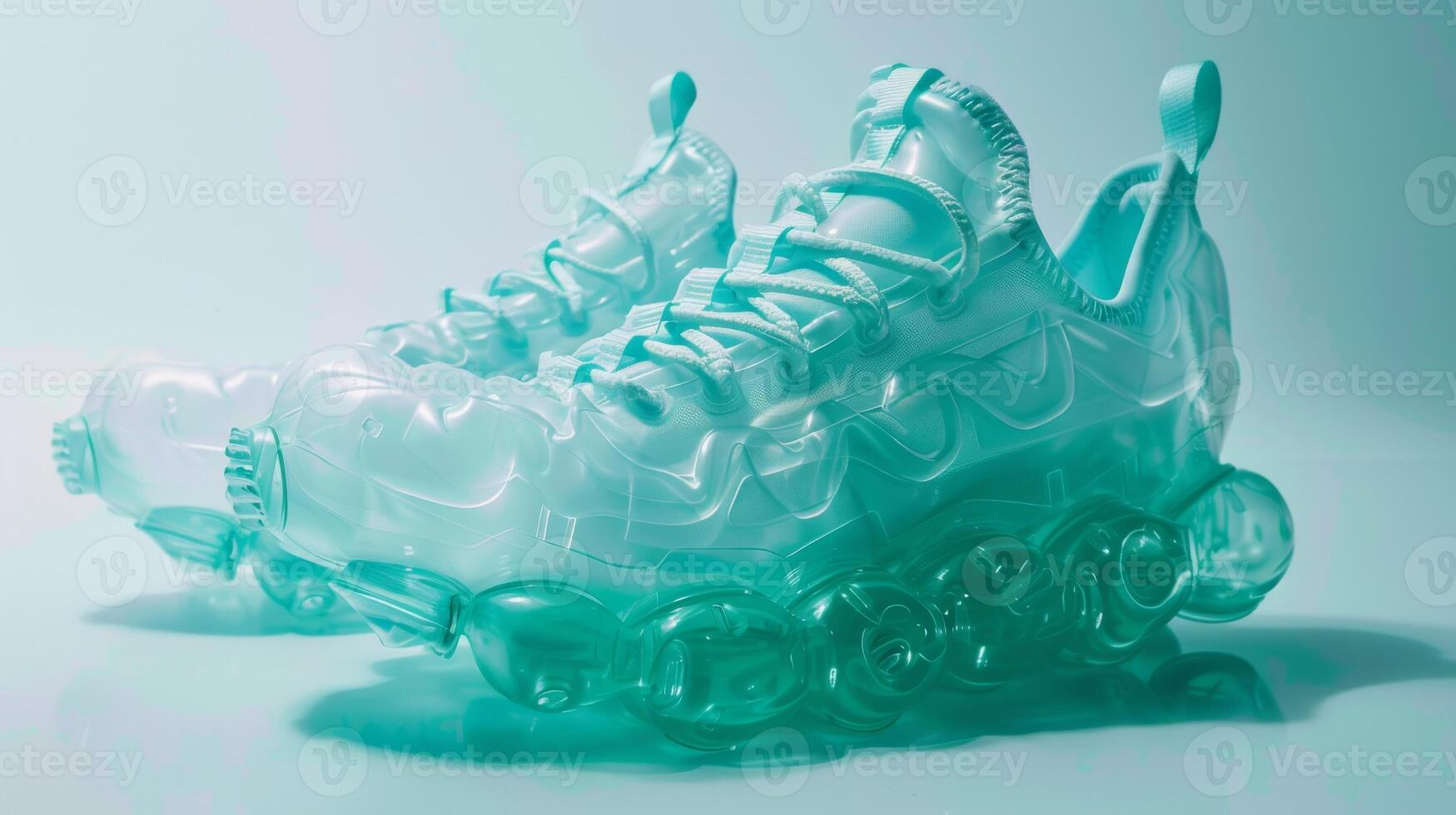 Trendy Translucent Sneakers with Futuristic Design and Vibrant Aqua Color photo