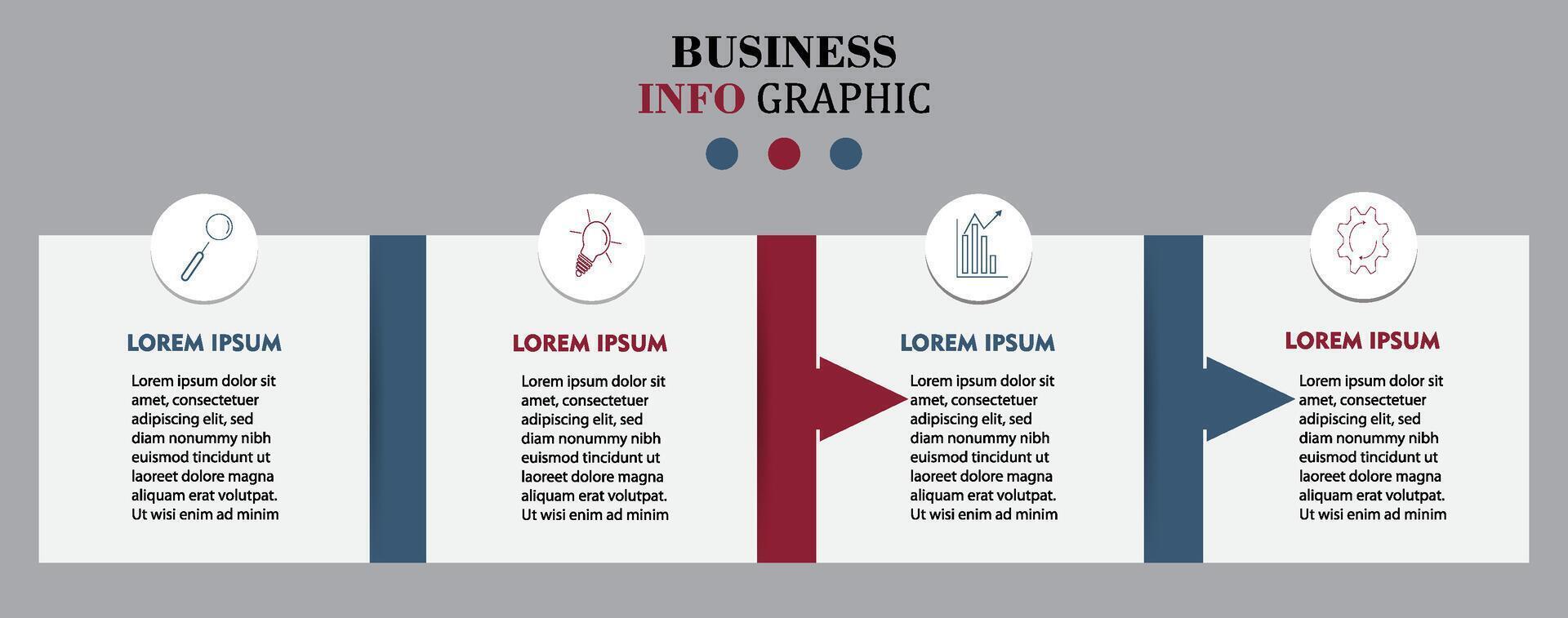 Business Infographic design template with icons and 4 four options or steps. Can be used for process diagrams, presentations, workflow layouts, banners, flowcharts, eps 10 vector