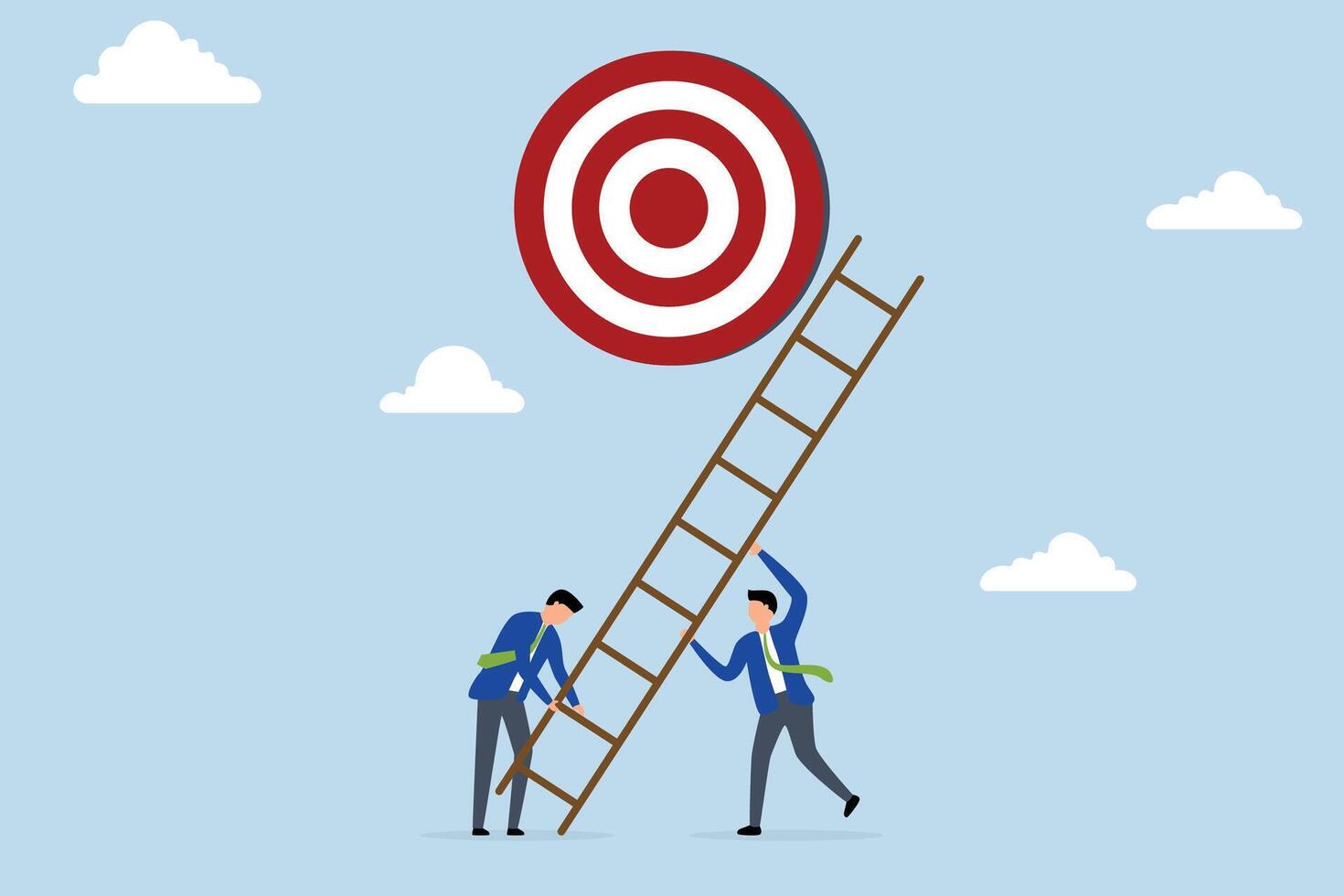 Develop ladder to success, team of businessman helps to create ladder of success to reach the goal. vector