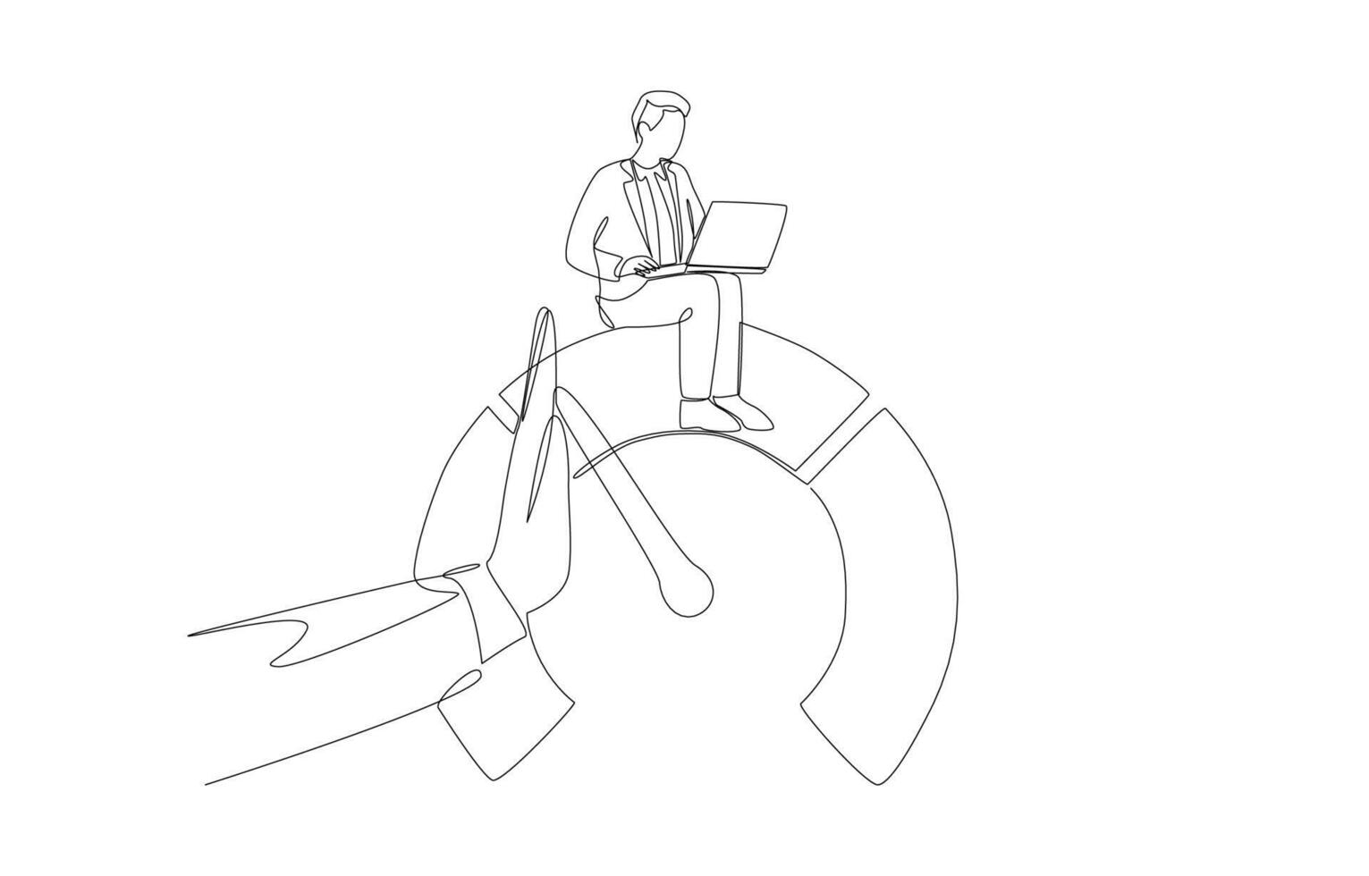 Continuous one line drawing of manager's hand control employee performance gauge, helping to improve employee performance concept, single line art. vector