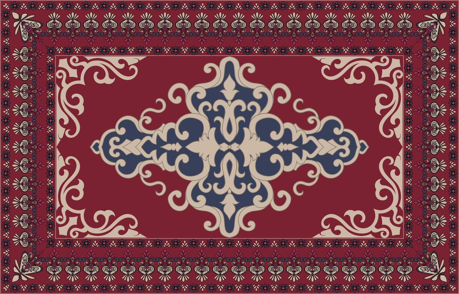 red vintage patterned carpet and carpet surface ethnic patterns vector