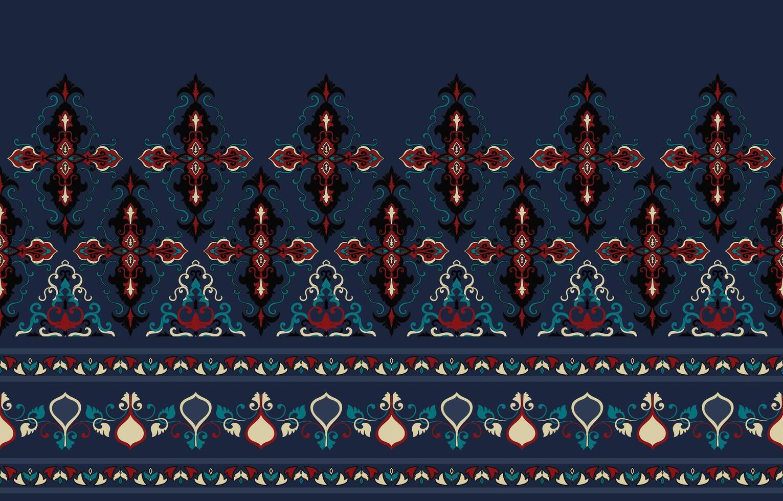 Seamless paisley pattern original ethnic style navy blue background Abstract Aztec design for texture, fabric, clothing, wrapping, decoration. vector