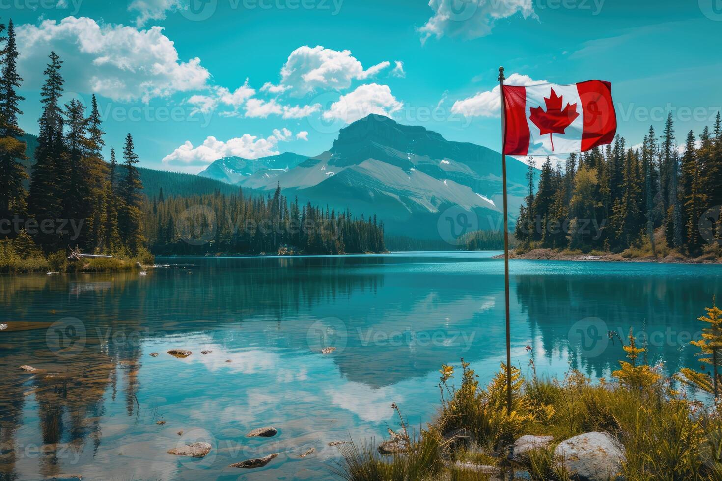 Canadian flag on nature background, Canada Day photo