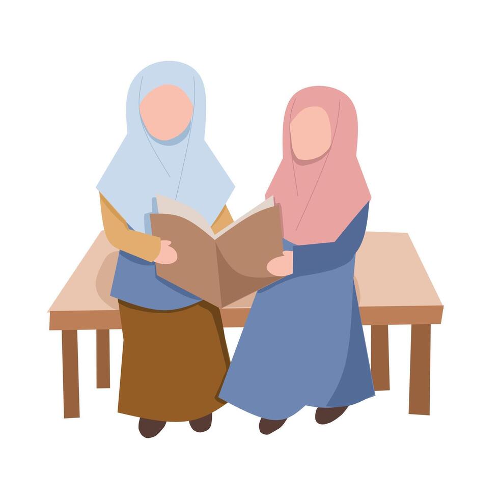 Muslim Girl Reading Book Together vector