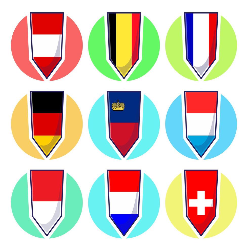 Western European Countries. Flags element design, travel symbols, landmark symbols, geography and map flags emblem. vector