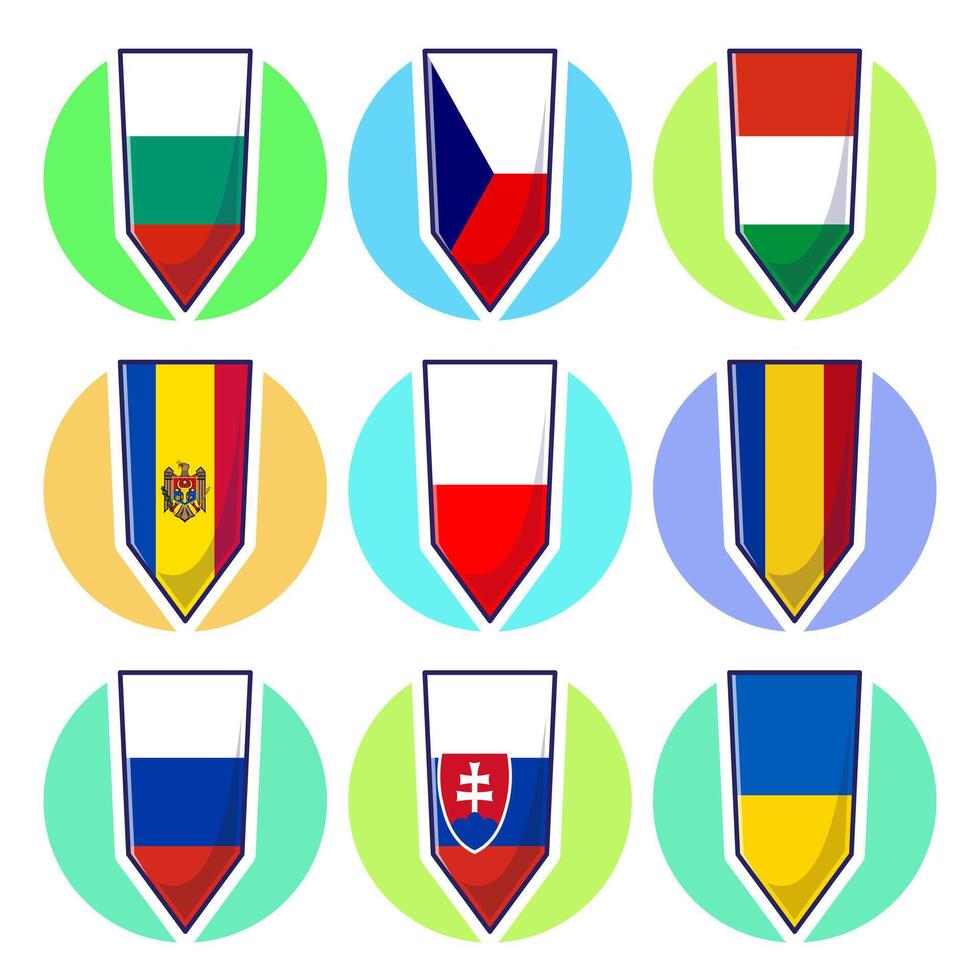 Eastern European Countries. Flags element design, travel symbols, landmark symbols, geography and map emblems. vector
