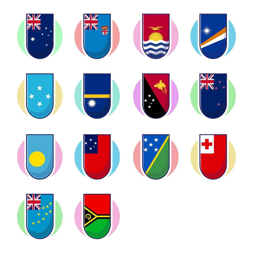 Australian continents flags design symbols, icon set. vector