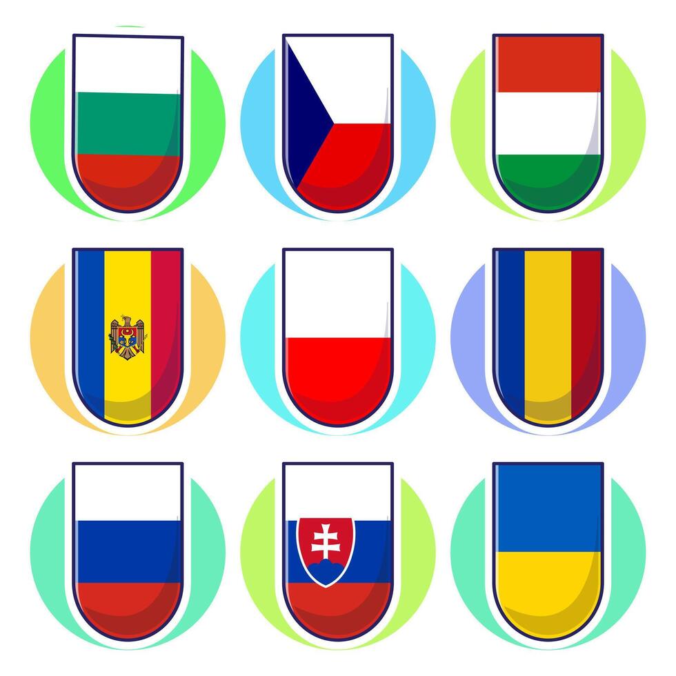 Eastern European Countries Flags. Cute element design, travel symbols, landmark symbols, geography and map emblems. vector