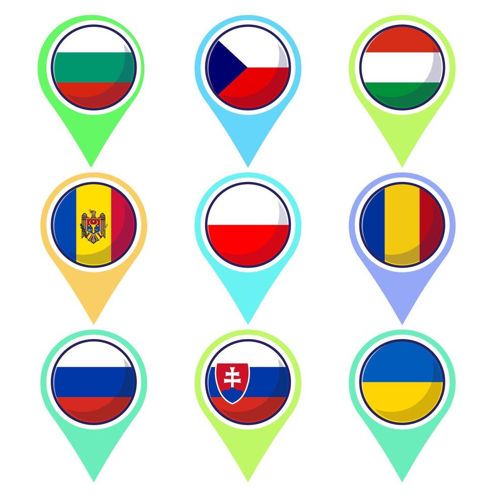 Eastern European Countries Flags. Flat map element design, travel symbols, landmark symbols, geography and map emblems. vector