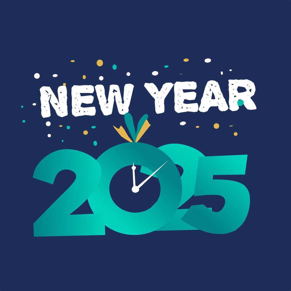 new year 2025 with clock and confetti vector