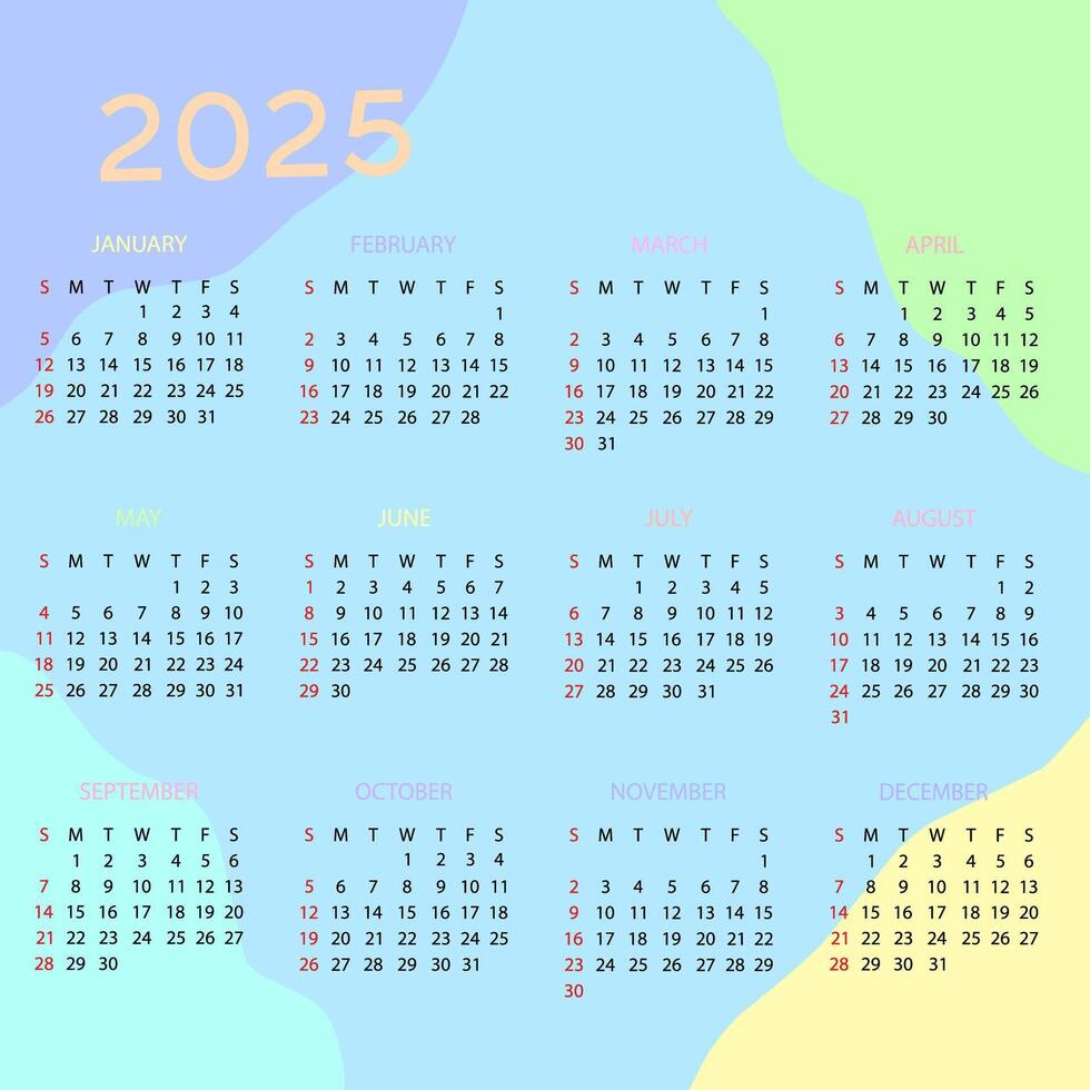 2025 calendar with colorful abstract background 47107468 Vector Art at
