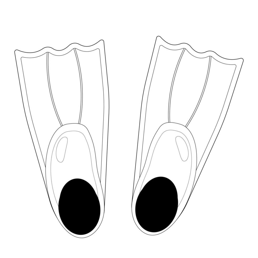 Coloring page featuring a pair of diving fins. Perfect for summertime and aquatic-themed creative activities. vector