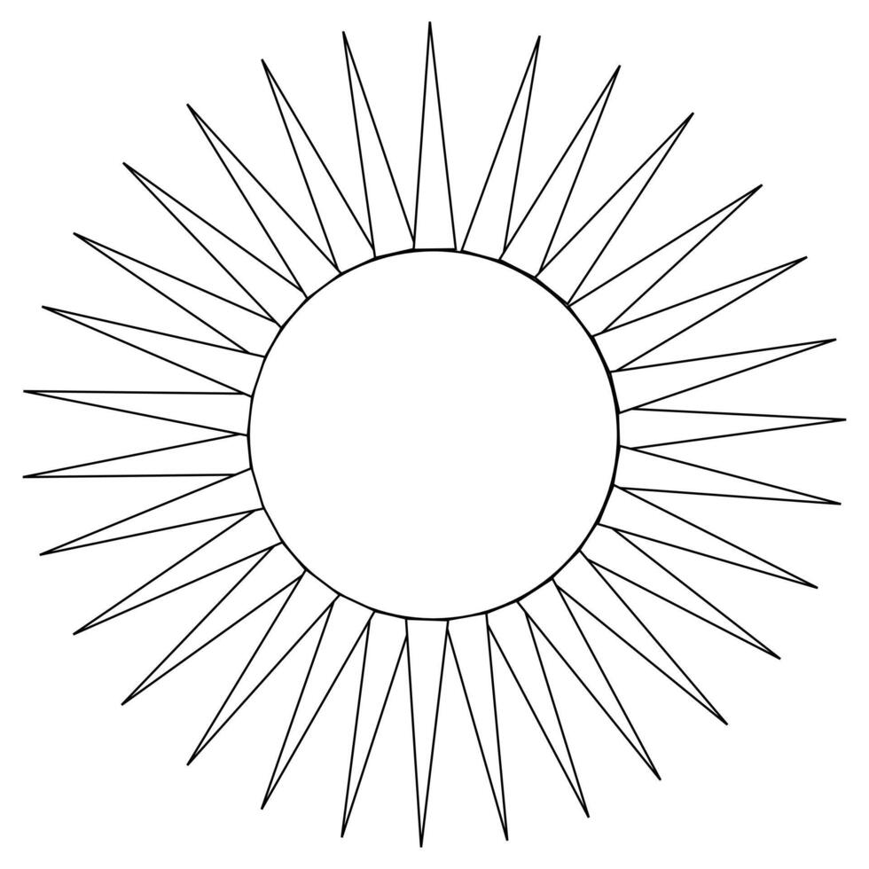 A fun coloring page with a sunburst design featuring elongated pointed triangle rays. Perfect for kids to enjoy a healthy and creative activity. vector