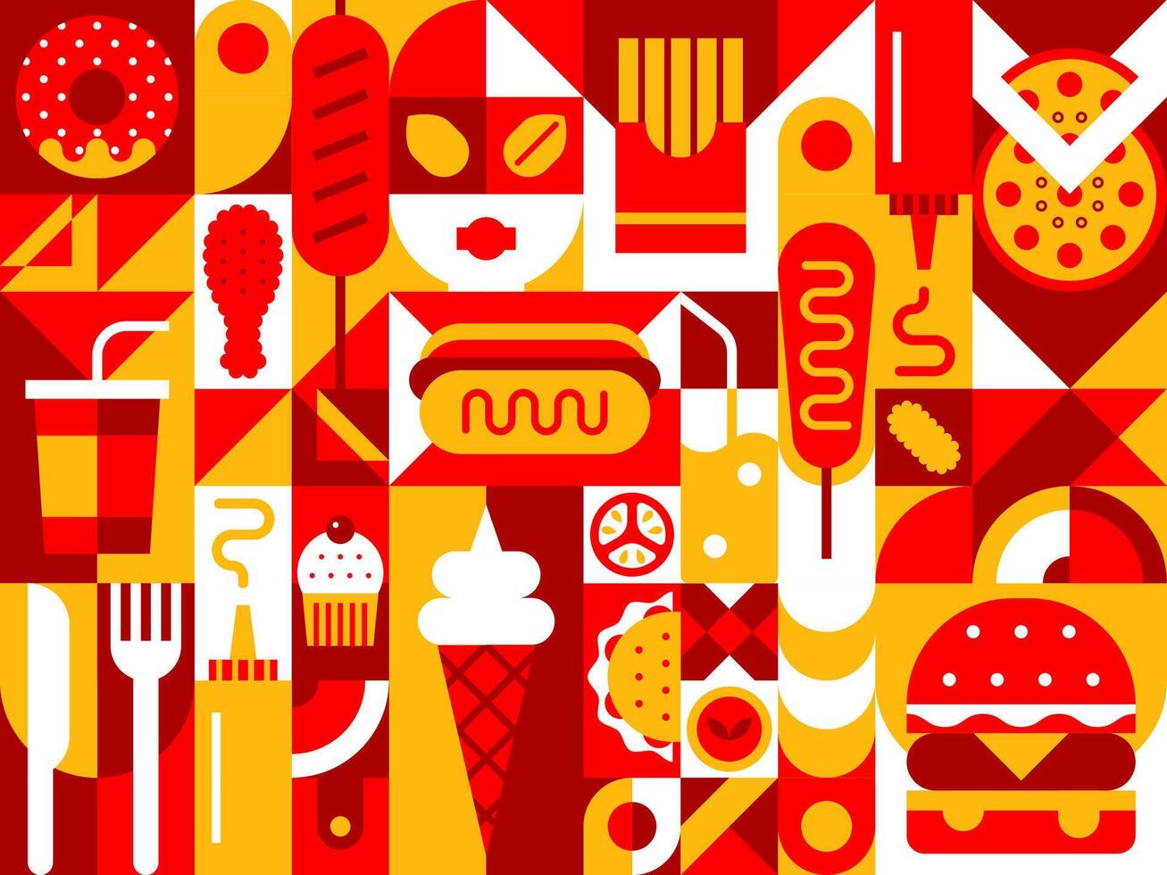 Fast food abstract modern geometric pattern mosaic vector