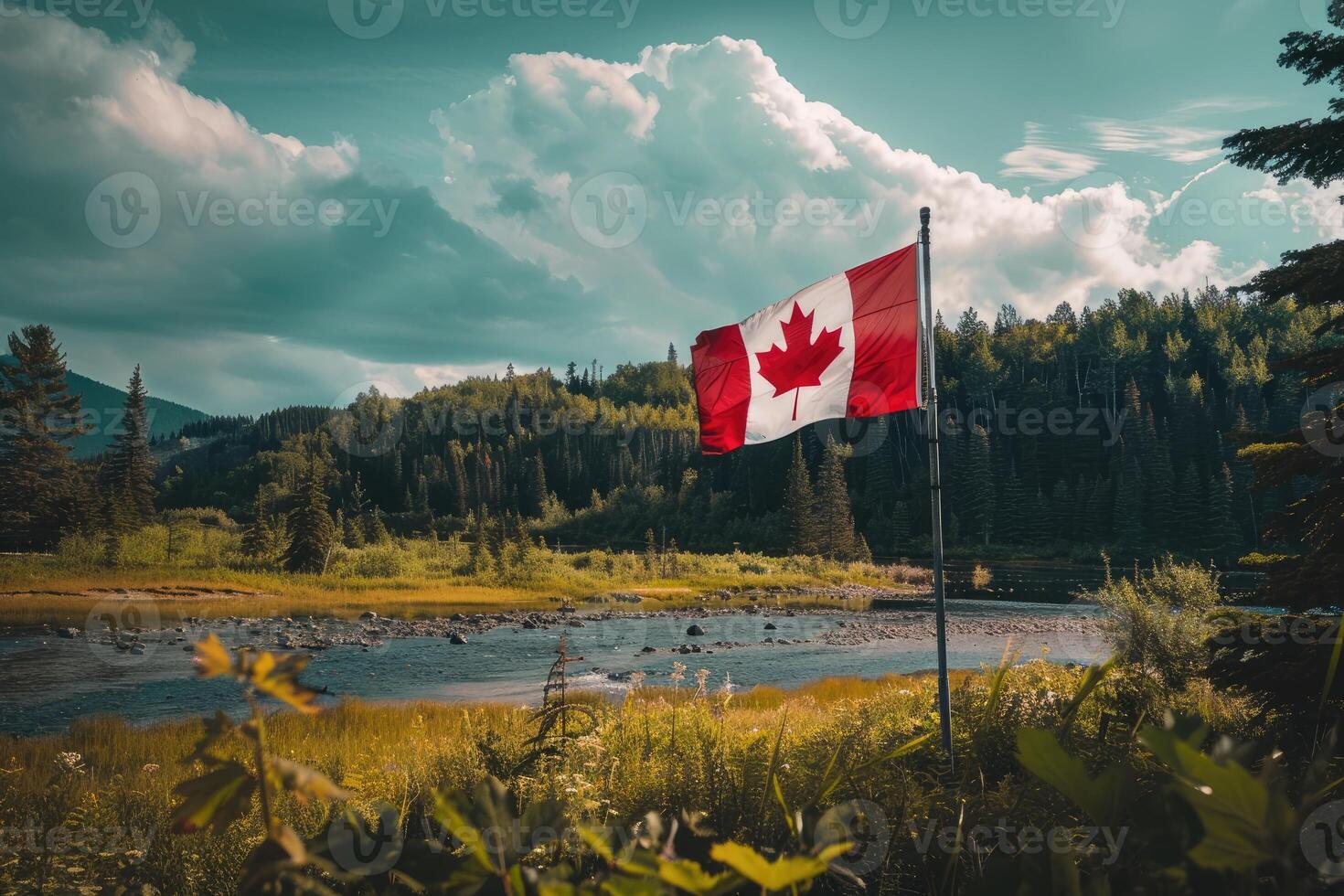 Canadian flag on nature background, Canada Day photo