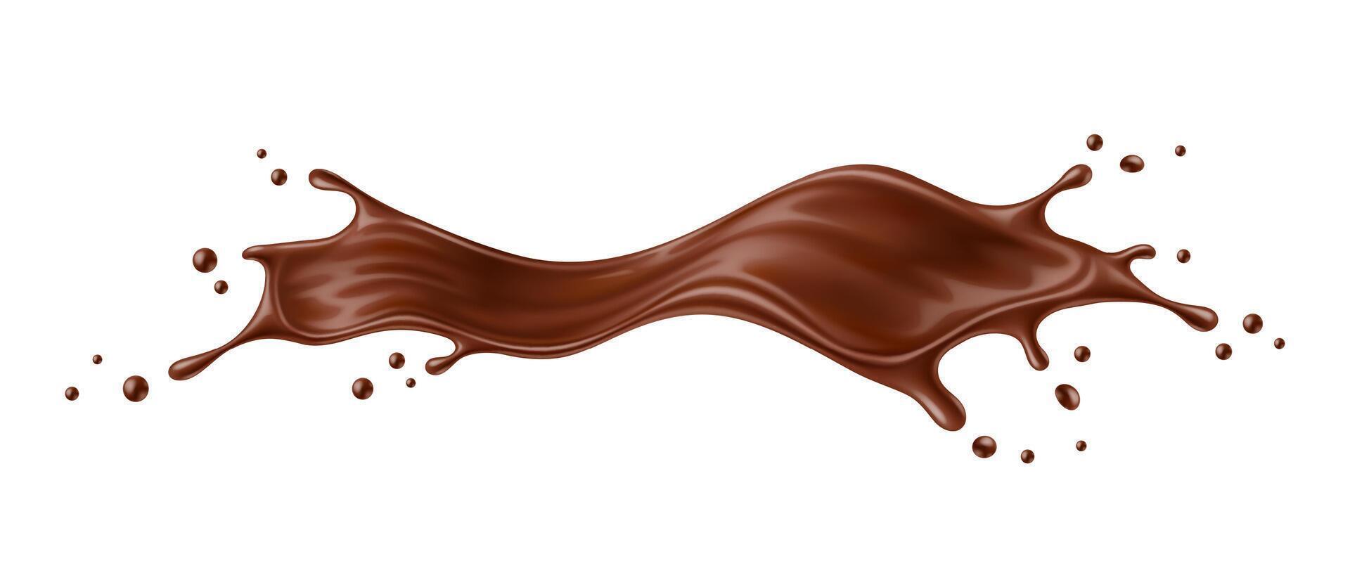 Realistic liquid brown chocolate long wave splash vector