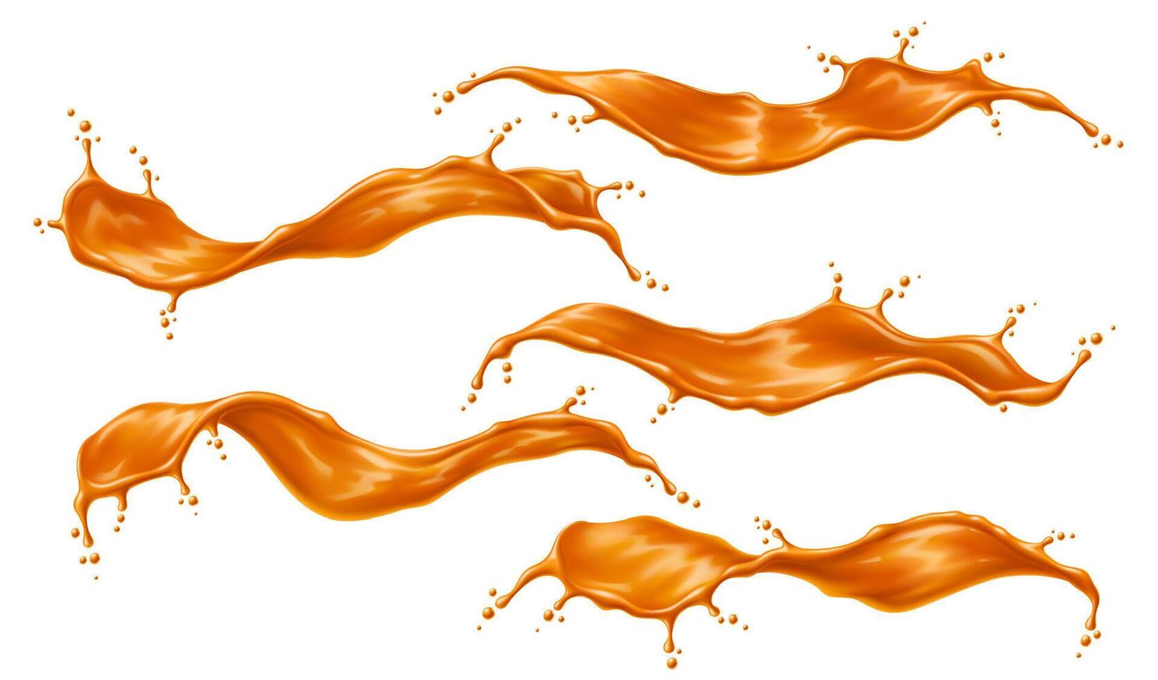 Caramel sauce wave, syrup swirl realistic splash vector