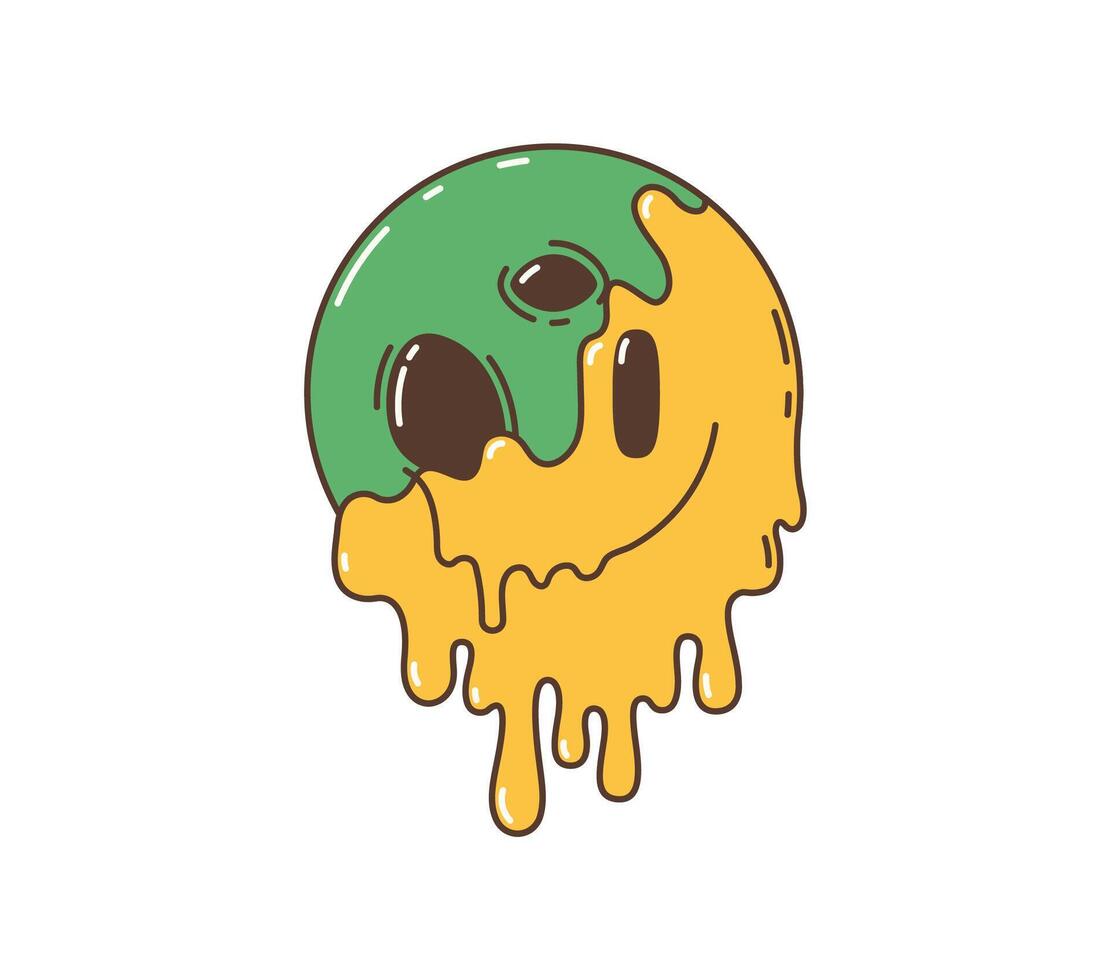 Cartoon retro groovy melt character, trippy face vector
