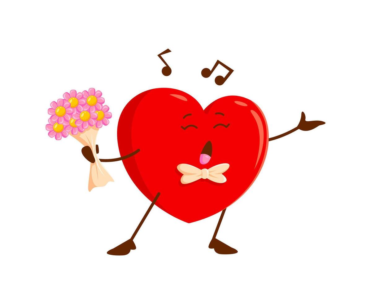 Cartoon love heart singing song at valentines day vector