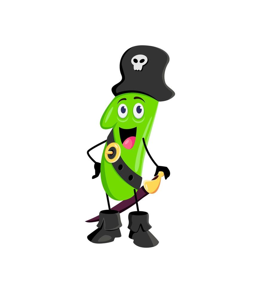Cartoon math number one pirate captain character vector
