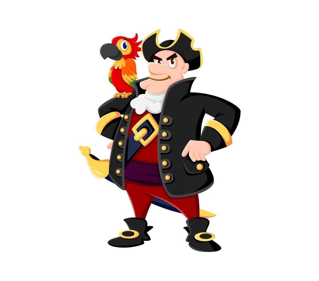 Cartoon sea pirate captain character with parrot vector