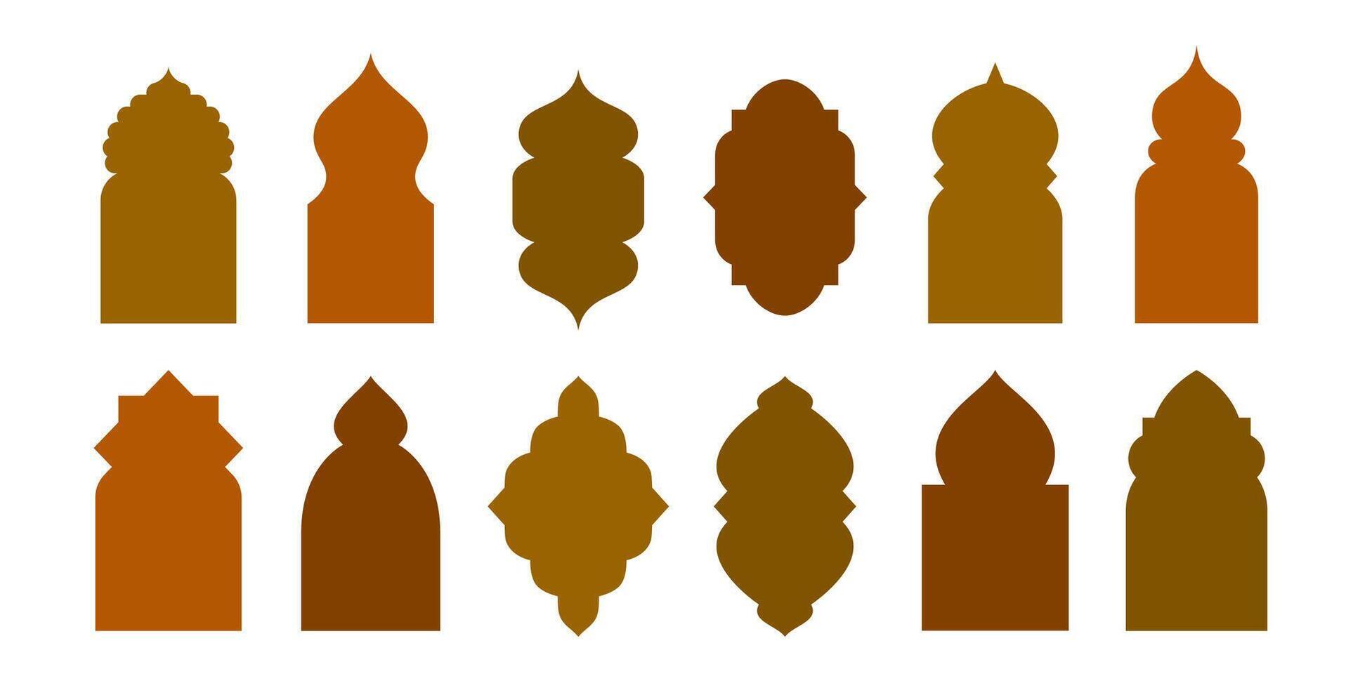 Islamic mosque arabian window and door shapes set vector