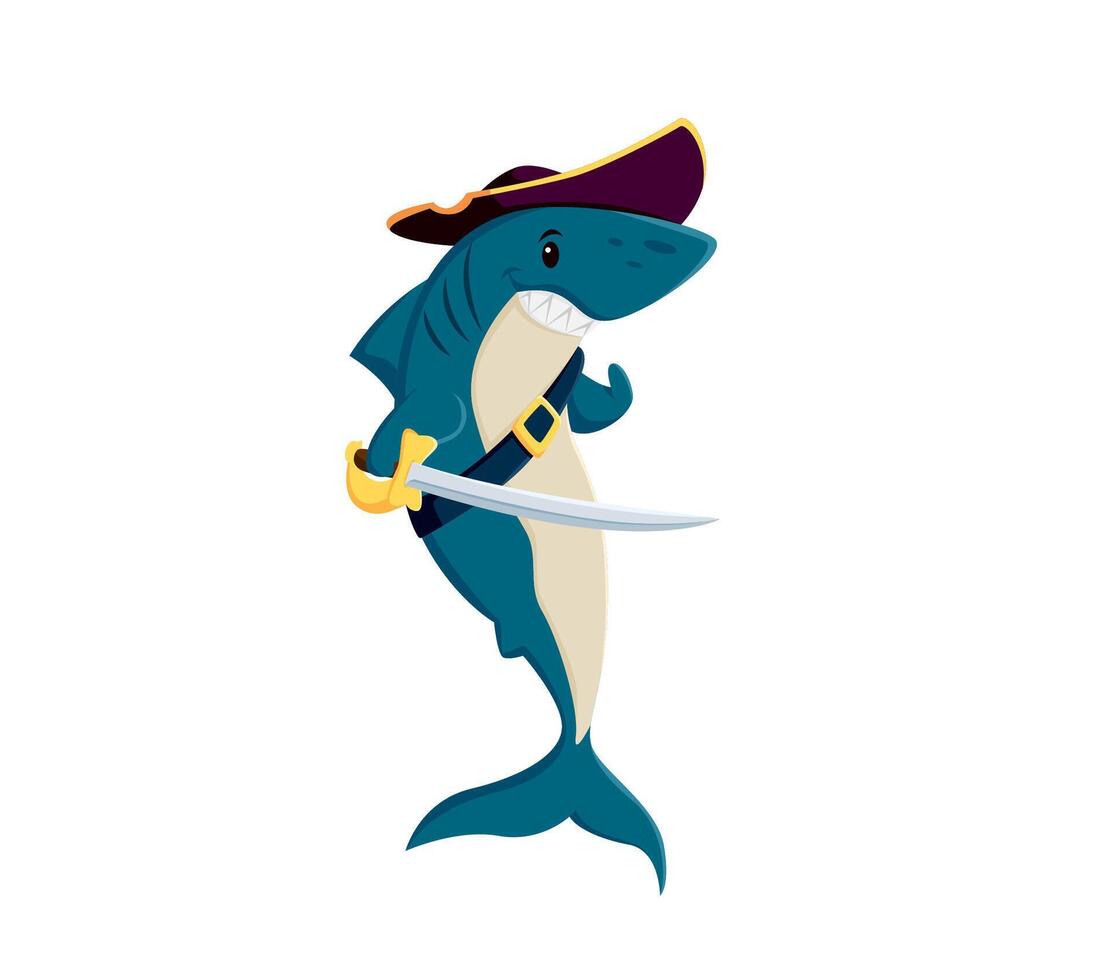 Cartoon shark pirate character with toothy grin vector