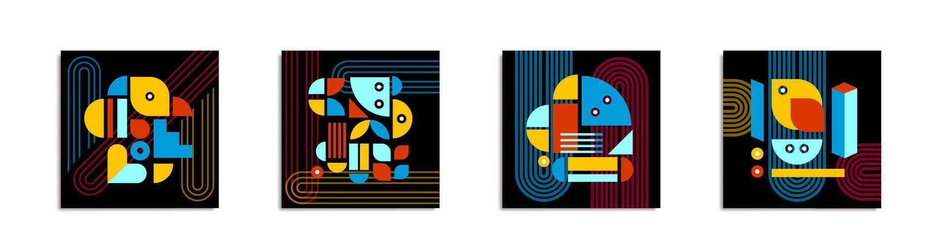 Abstract modern geometric banners, Bauhaus pattern vector
