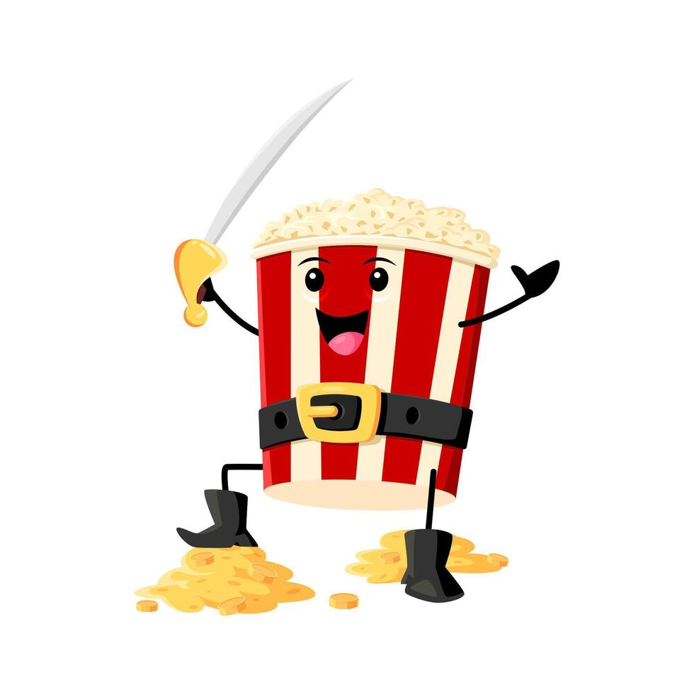 Cartoon fast food popcorn cute pirate character vector