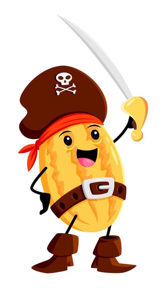 Cartoon melon fruit pirate and corsair with sword vector