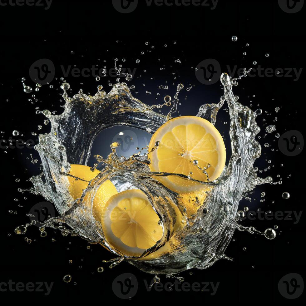 lemon slices splashing in water photo