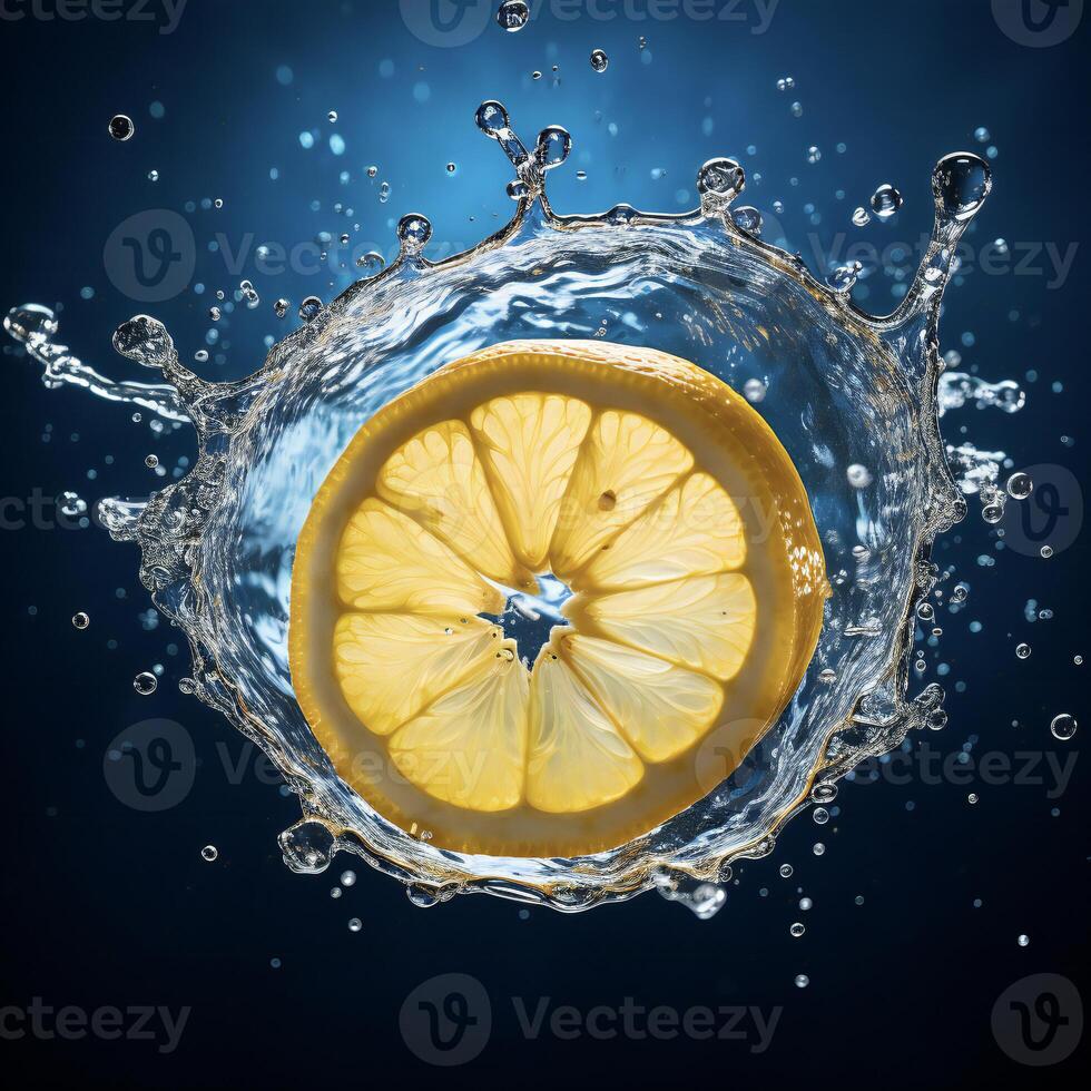 lemon slices splashing in water photo