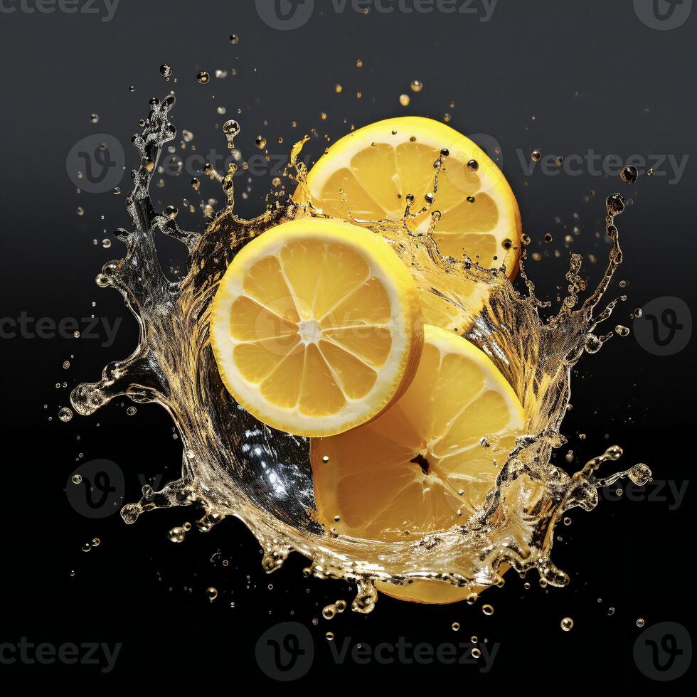 lemon slices splashing in water photo