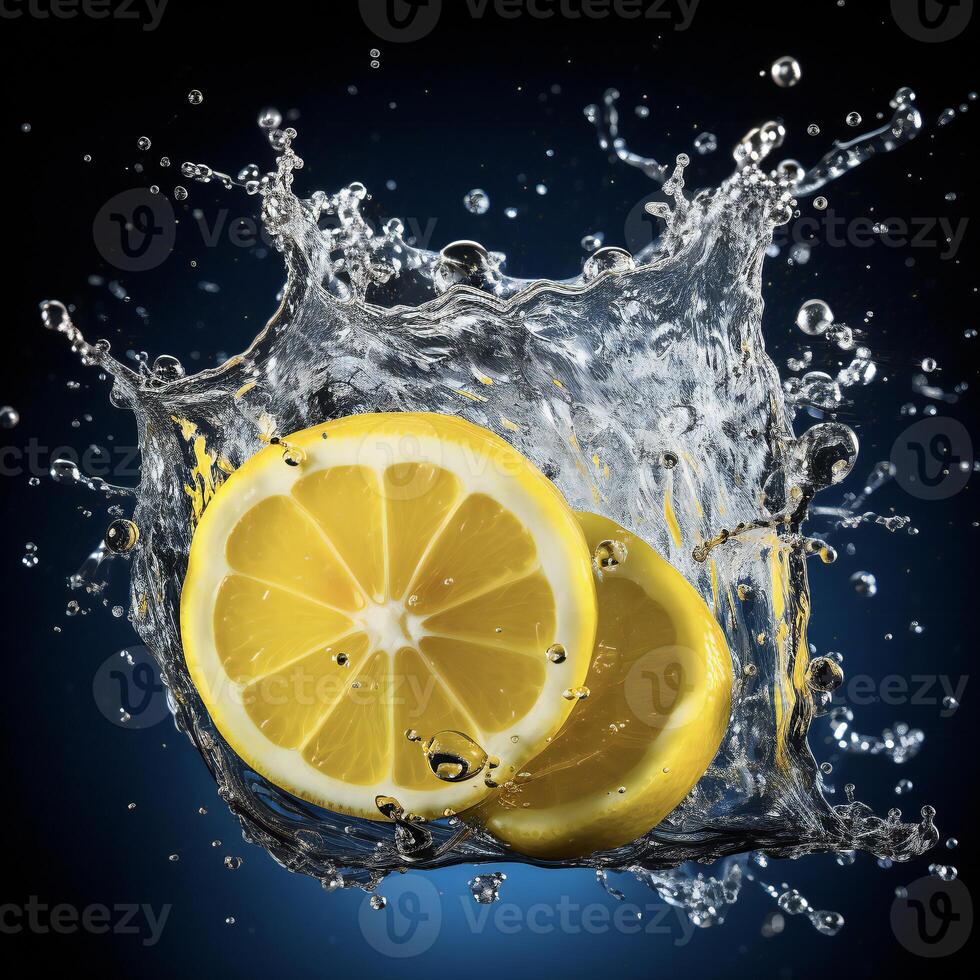 lemon slices splashing in water photo