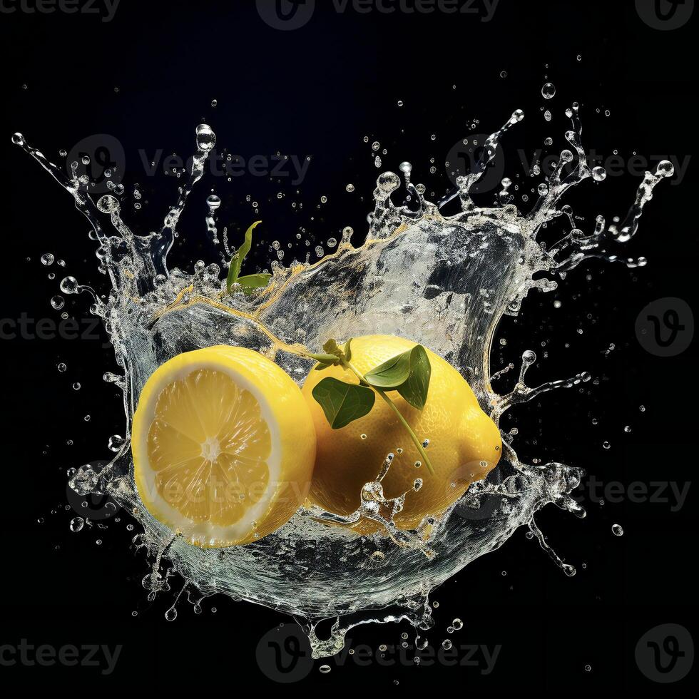lemon slices splashing in water photo
