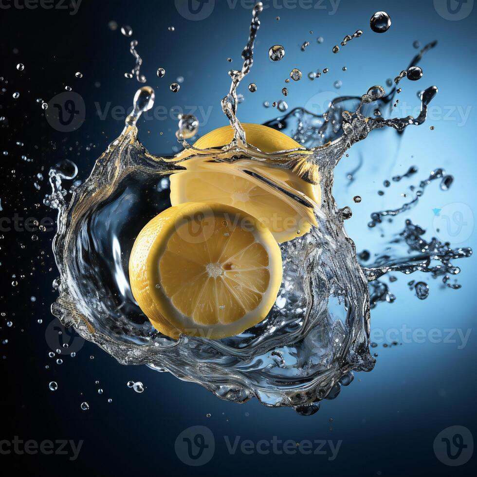 lemon slices splashing in water photo