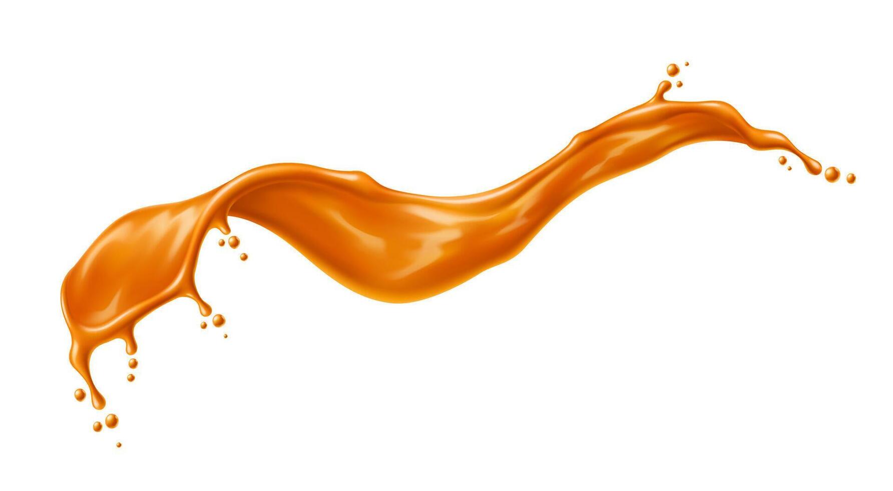 Caramel syrup splash, wave swirl, toffee squirt vector