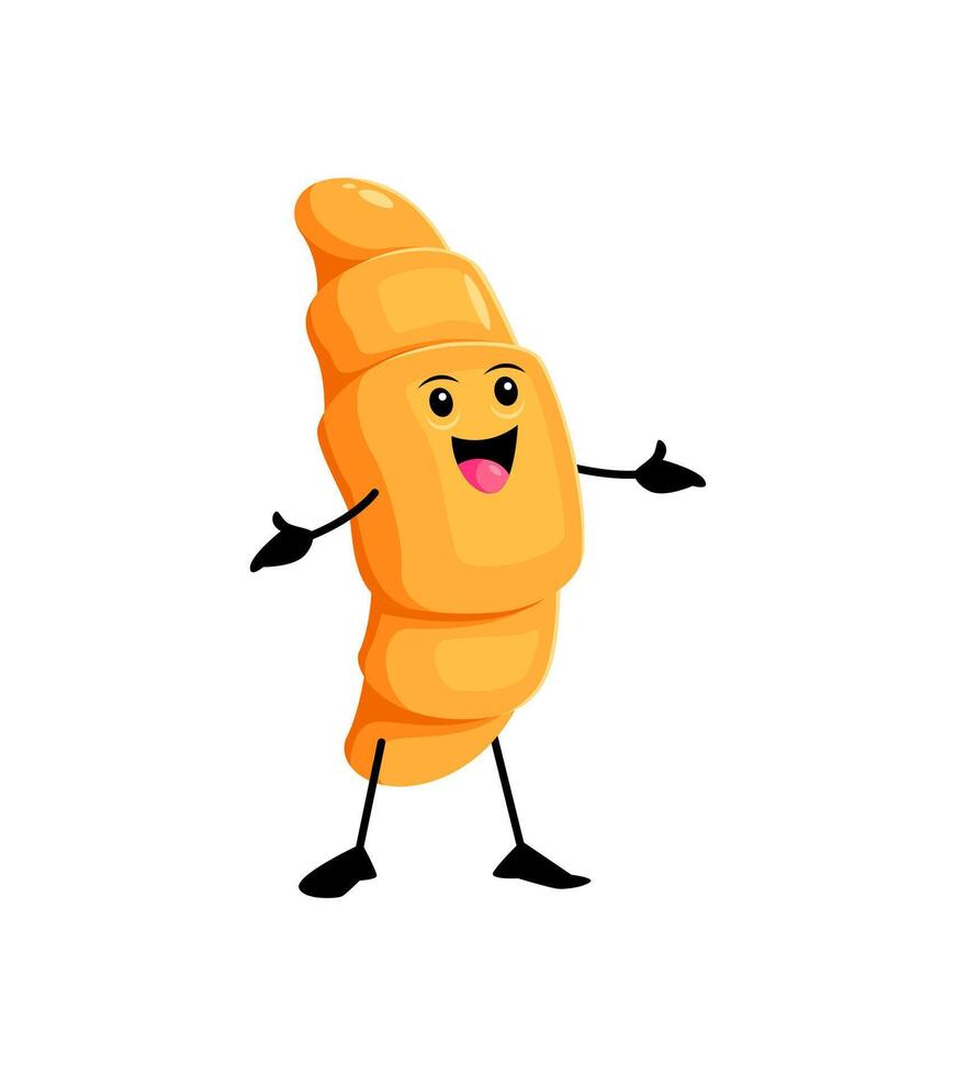 Cartoon cheerful croissant breakfast character vector