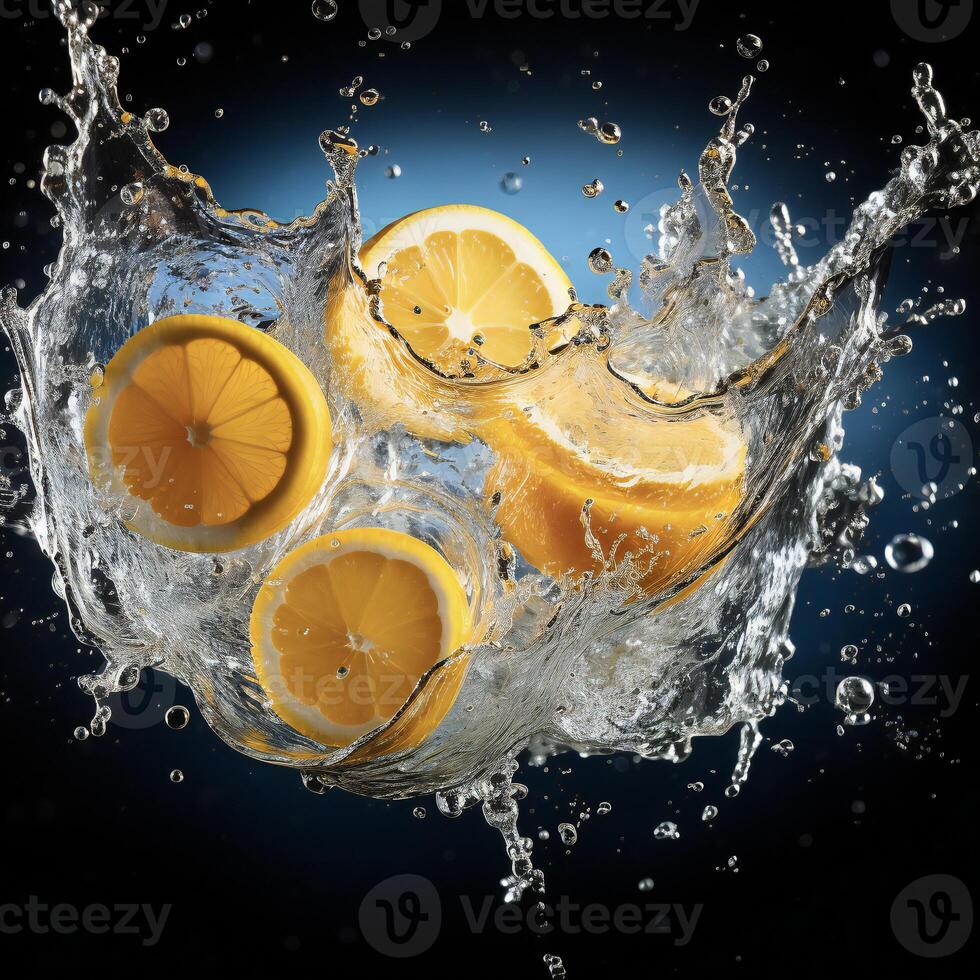 lemon slices splashing in water photo