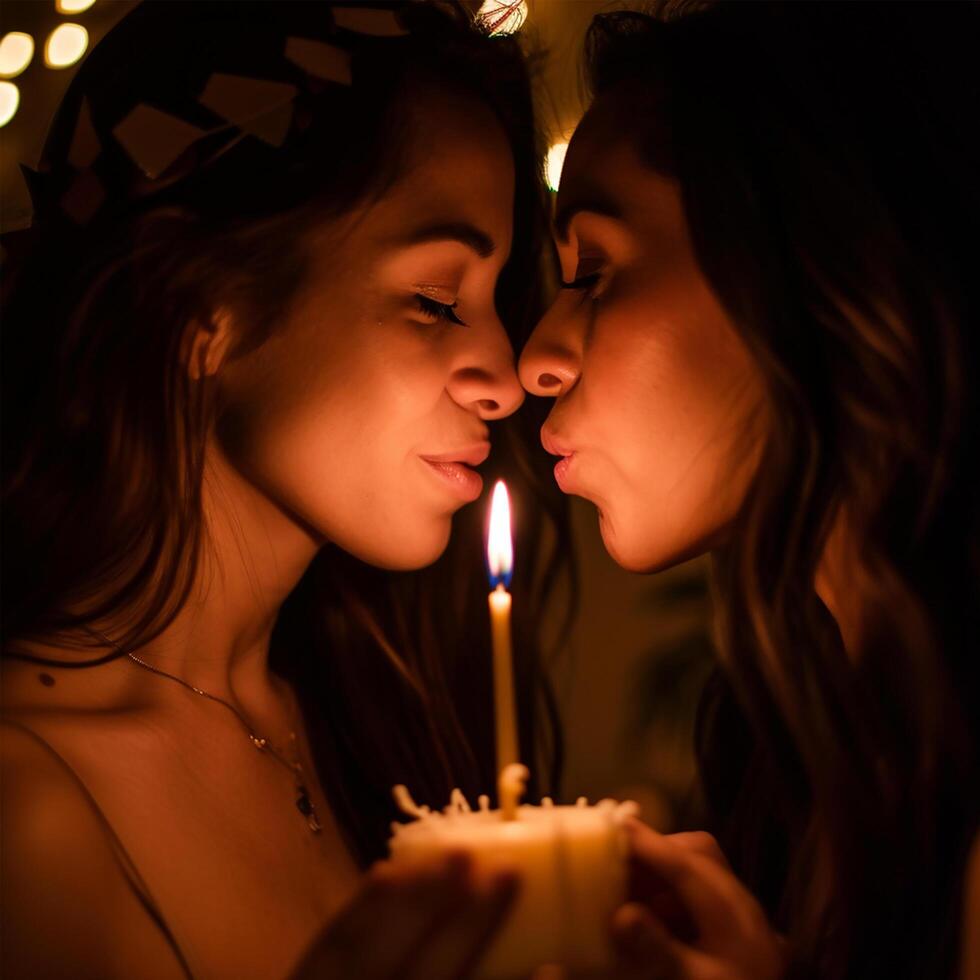 Close up women holding candle photo